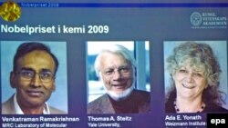 Venkatraman Ramakrishnan and Thomas Steitz of the United States and Israeli Ada Yonath (left to right)