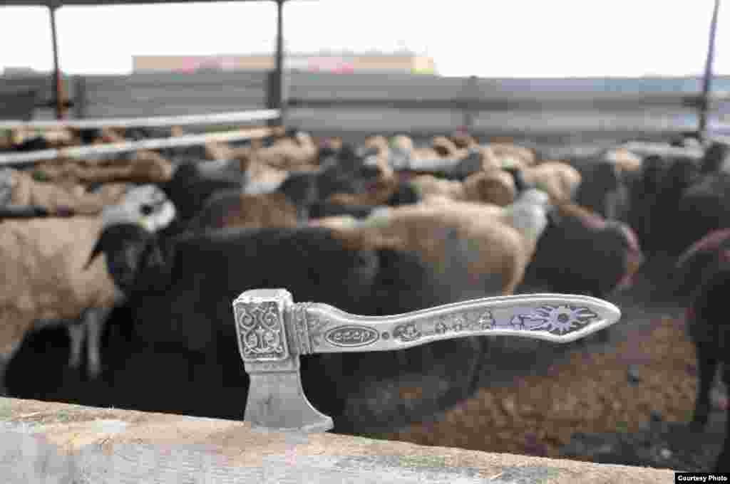 Sheep are corralled for sacrifice near Astana, Kazakhstan.