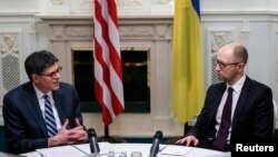 Jack Lew and Arseniy Yatsenyuk in Kyiv, January 28, 2015