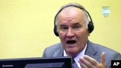 Former Bosnian Serb military chief Ratko Mladic sits in the courtroom during one of his initial appearances at the UN's war crimes tribunal in The Hague on July 4.