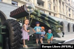 La Tiraspol, în timpul repetiției pentru parada militară de pe 2 septembrie, când regiunea separatistă transnistreană a marcat 30 de ani de „independență”