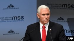 U.S. Vice President Mike Pence delivers a speech during the 55th Munich Security Conference in Munich, southern Germany, on 16Feb2019