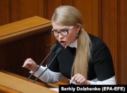 Former Ukrianian Yulia Tymoshenko in the Kyiv parliament on October 2.