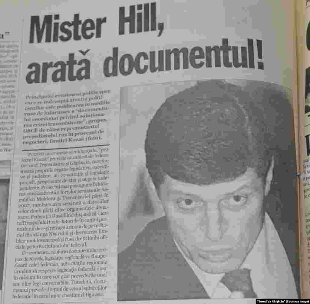 &quot;Jurnal de Chişinău&quot;, 30 octombrie 2003, Planul Kozak