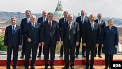 Czech Republic -- Participants pose for a photo during a meeting on the 5th anniversary of the Eastern Partnership at the Prague Castle in Prague, April 24, 2014