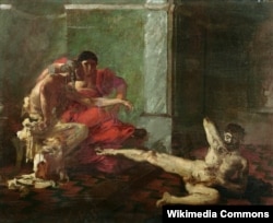 Жозеф-Ноэль Сильвестр. Локуста и Нерон испытывают на рабе действие яда, предназначенного для Британника. Между 1870 и 1880.