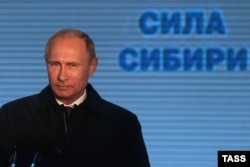 Владимир Путин в Якутии на запуске первого отрезка газопровода "Сила Сибири". Сентябрь 2014 года