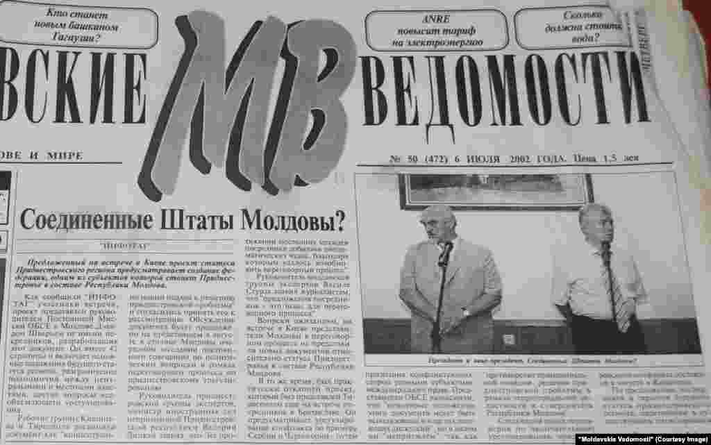&quot;Moldavskie Vedomosti&quot;, 6 iulie 2002, planul de federalizare sau &quot;Statele Unite ale Moldovei&quot;
