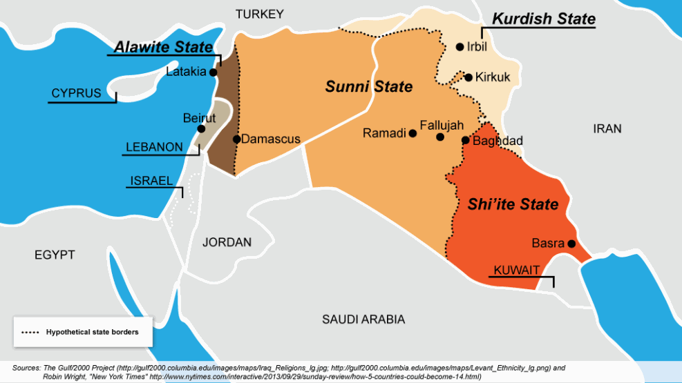 Një hartë e ardhshme hipotetike e Irakut dhe Sirisë.