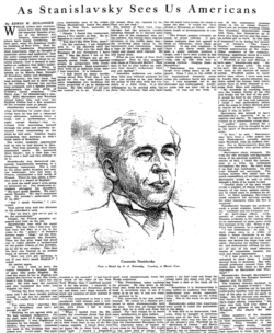 Интервью Станиславского в газете New York Times (11 марта 1923 года) заняло почти полторы полосы