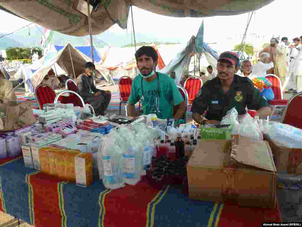 Vendors sell medical supplies at the protest camp.