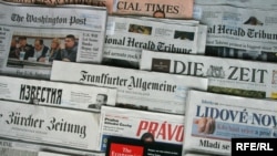 Generic – A photo of International and Russian newspapers, Prague, 19Jun2014