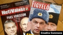 Fotografii ale premierului Viktor Orban și președintelui Vladimir Putin pe coperțile revistelor ungare după semnarea unui contract nuclear în valoare de zece miliarde de euro în ianuarie 2014