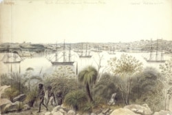 Эскиз гавани Сиднея, где участники экспедиции пополняли продуктовые запасы и ремонтировали корабли