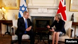 Israeli Prime Minister Benjamin Netanyahu meets U.K. Prime Minister Theresa May at 10 Downing Street in London on February 6