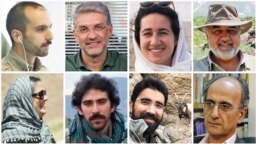 All of the activists are members of the Persian Wildlife Heritage Foundation. Clockwise from top left: Sam Rajabi, Houman Jokar, Niloufar Bayani, Morad Tahbaz, Kavous Seyed-Emami, Taher Ghadirian, Amirhossein Khaleghi, and Sepideh Kashani (not pictured Adbolreza Kouhpayeh)