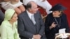 Monaco -- Former French president Jacques Chirac's wife Bernadette Chirac (R) speaks with Iran's Former Queen Farah Pahlavi (L) under the eyes of Prince Karim Aga Khan before the start of the religious wedding of Monaco Prince Albert II, 02Jul2012