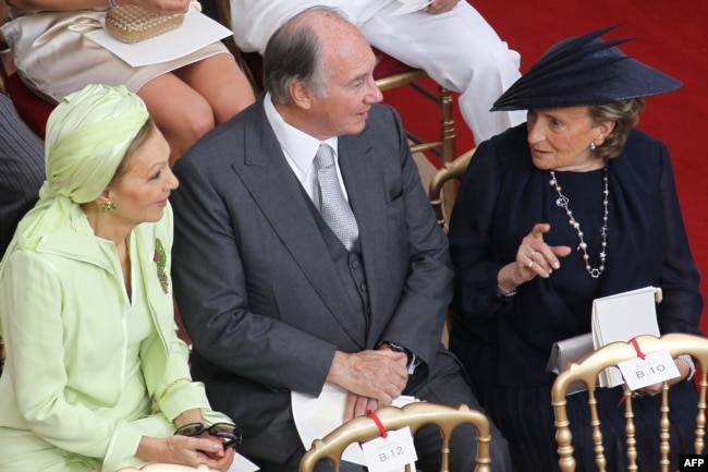 The Aga Khan with the late French president Jacques Chirac's wife Bernadette Chirac (right) and Iran's former Queen Farah Pahlavi (left) in Monaco in 2012.