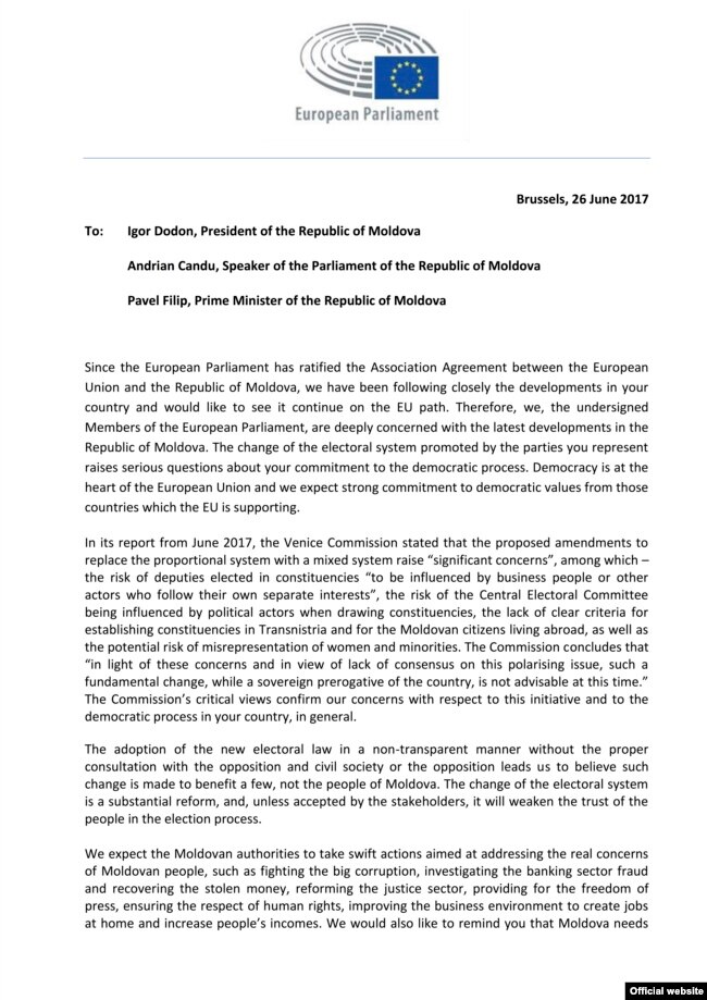 Scrisoarea celor 25 de europarlamentari