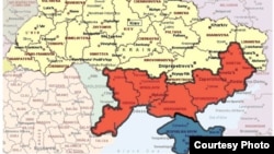 Красная территория - это только часть Новороссии в том смысле, которое вкладывает в это понятие В,В.Путин. Кремль, похоже, претендует, не считая синего после аннексии Крыма, еще и на Луганскую, Харьковскую и Днепропетровскую области. 