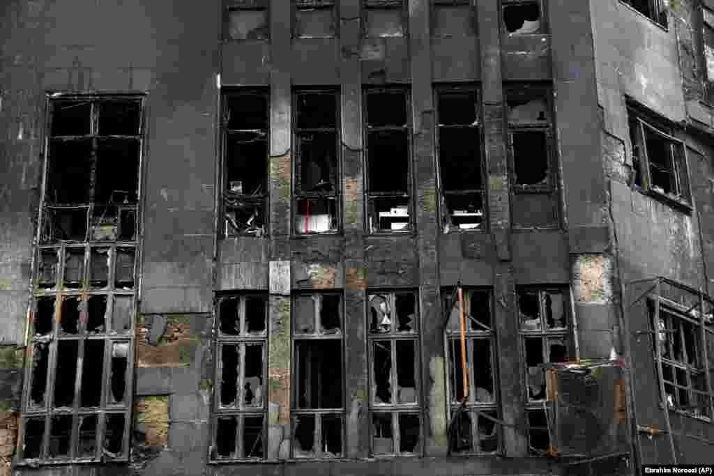 A fire-gutted building in Tehran.&nbsp;