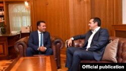 Средба на премиерот Зоран Заев и поранешниот грчки премиер Алексис Ципрас во Владата во Скопје. 