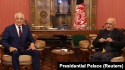 Afghan President Ashraf Ghani (R) and U.S. Special envoy for peace in Afghanistan, Zalmay Khalilzad, met in Kabul on November 10.