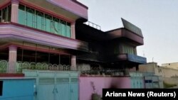 A building reportedly burned during the Taliban assault on Ghazni.