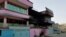 A building reportedly burned during the Taliban assault on Ghazni.