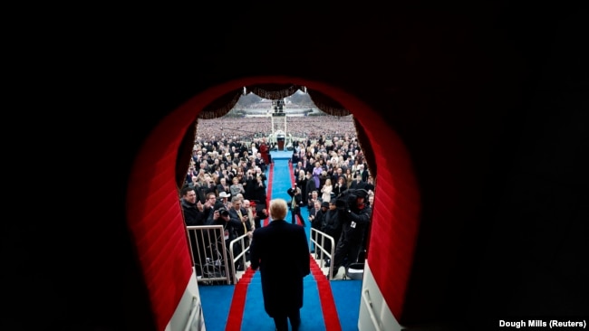 Presidenti i zgjedhur, Donald Trump arrin në ceremoninë e inaugurimit të tij si presidenti i 45-të i SHBA-së. 20 janar, 2017