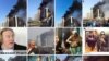 A monitor grab of a "Moscow Times" collection of collages based on the Grozny skyscraper fire.