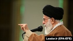 Iranian supreme leader Ayatollah Ali Khamenei speaks during a meeting in Tehran, December 6, 2017