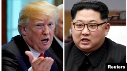 АҚШ президенті Дональд Трамп пен Солтүстік Корея басшысы Ким Чен Ын. 