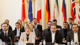 EU and Iranian delegates of Joint Comprehensive Plan of Action (JCPOA), the Joint Commission meet on October 19, 2015 at Palais Cobourg in Vienna. Araqchi is second from (R).