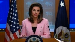 U.S. -- U.S. State Department spokesperson Morgan Ortagus stands at the lectern during a press conference at the U.S. Department of State in Washington, June 10, 2019