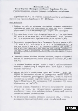 Аналіз асоціації міст України закону «Про державний бюджет України на 2013 рік»