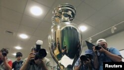 The Euro 2012 trophy during its presentation ceremony in Kyiv in July