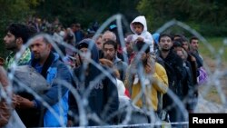 Hungary -- Migrants make their way after crossing the border at Zakany, Hungary October 16, 2015. 