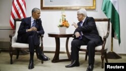 Predsjednik SAD Barak Obama i palestinski predsjednik Mahmud Abas tokom sastanka u sjedištu Palestinske sampouprave u Ramali na Zapadnoj Obali, 21. mart 2013.