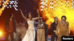 Norway - Eva Rivas from Armenia performs her song "Apricot Stone" during a dress rehearsal for the finals of the Eurovision Song Contest in Oslo, 28May2010