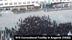 A riot breaks out following a conflict between an inmate and a prison worker at Correctional Colony No. 15 in Angarsk, on April 9, 2020. Both of the assaulted inmates were prisoners there before being moved elsewhere.