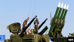 A Russian Buk-M2 rocket system is shown on display during the MAKS 2011 airshow in the town of Zhukovsky, outside Moscow, in August 2011.