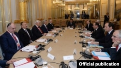 France - The French, Armenian and Azerbaijani Presidents, Francois Hollande, Serzh Sarkisian and Ilham Aliyev, as well as the OSCE's Minsk Group Co-Chairs, meet in Paris to discuss Nagorno Karabakh, 27Oct,2014