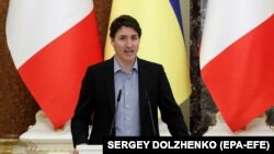 Premierul canadian Justin Trudeau, în timpul unei vizite la Kiev, în mai 2022.