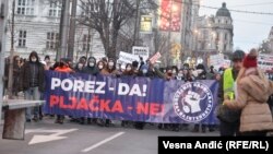 Detalj sa protesta frilensera u Beogradu (16. januar 2021)