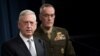 Defense Secretary James N. Mattis and Marine Corps Gen. Joe Dunford, chairman of the Joint Chiefs of Staff, brief reporters on the current U.S. airstrikes on Syria during a joint news conference at the Pentagon, April 13, 2018.