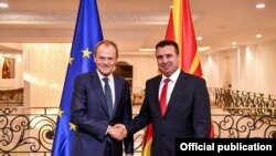 Predsednik Evropskog saveta Donald Tusk i premijer Severne Makedonije Zoran Zaev