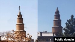 Assyrian Presbyterian church in Tabriz Iran was raided by intelligence agents on May 9, 2019 and closed down. The photo shows the church before and after, without a cross.