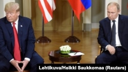 Дональд Трамп і Володимир Путін на зустрічі в Гельсінкі, 16 липня 2018 року