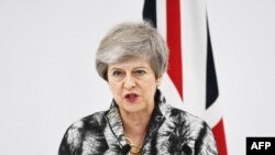ترزا می، نخست وزیر بریتانیا، در کنفرانس خبری در حاشیه اجلاس گروه ۲۰ 